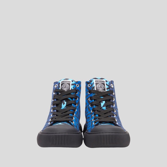 ๐ ๐ VERSACE Blue Greca High-Top Sneakers ๐ซ Size: EU 41 Color: Black/Blue - Picture 5 of 9